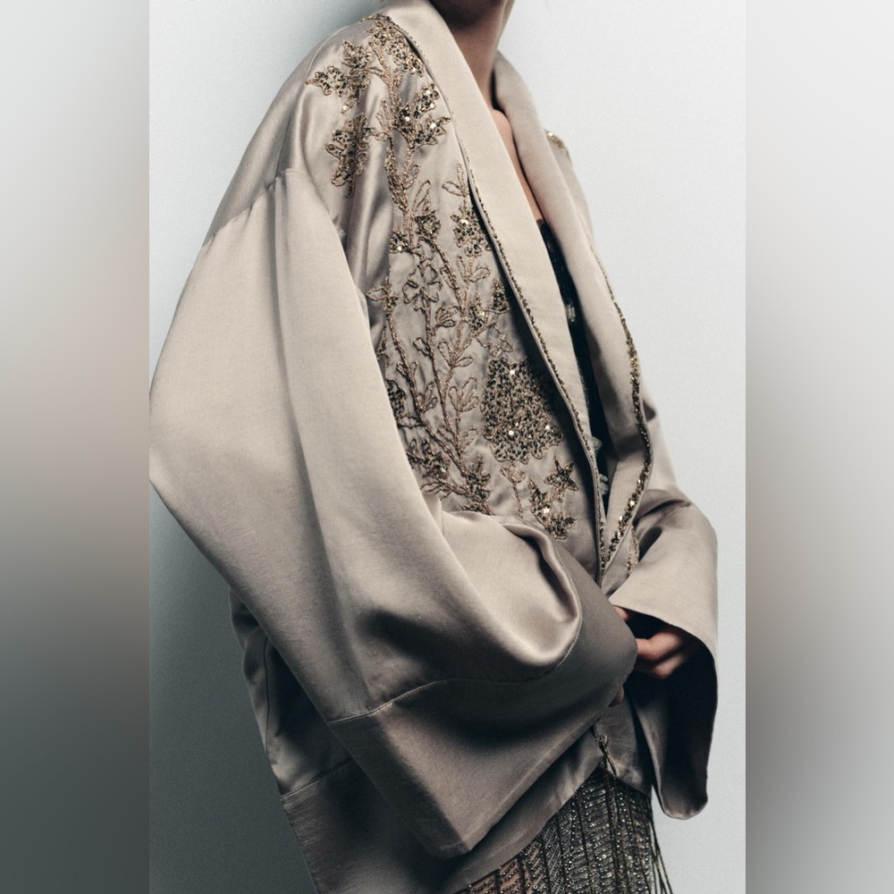 Zara Limited Edition Embroidered Beaded Kimono with Fringe (xs-s) runs large - Picture 5 of 13